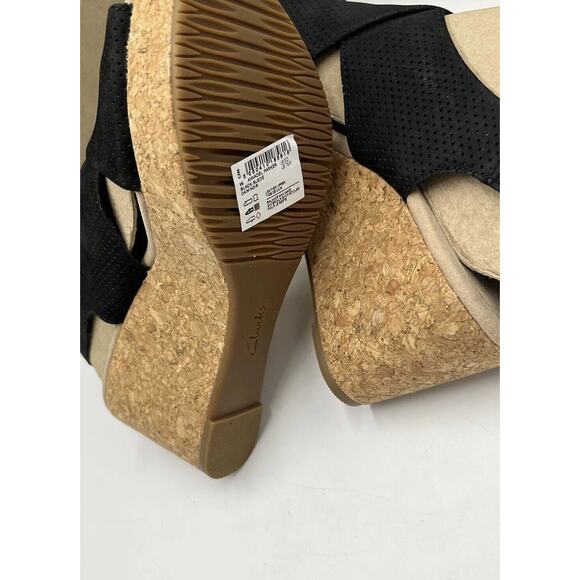 Clarks Women's Annadel Parker Black Suede Cork Wedge Platform Sandal Sz 7.5M New - Picture 6 of 16